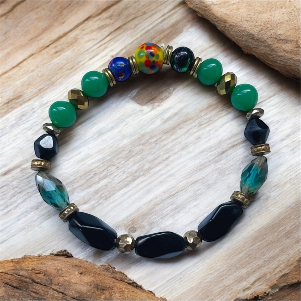 Vintage Beads Recycled Multi Colored Bracelet 6.5”